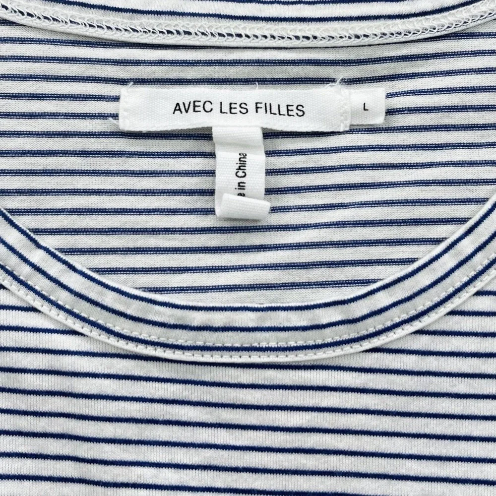 AVEC LES FILLES Joyce Azria Millennial Shirt Dress Womens L Blue Striped Minimal - Picture 2 of 9